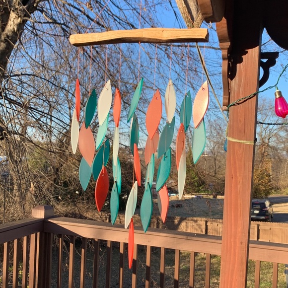 Sand Rose & Aqua Mixed Leaves 9x20 Wind Chime - Picture 10 of 12
